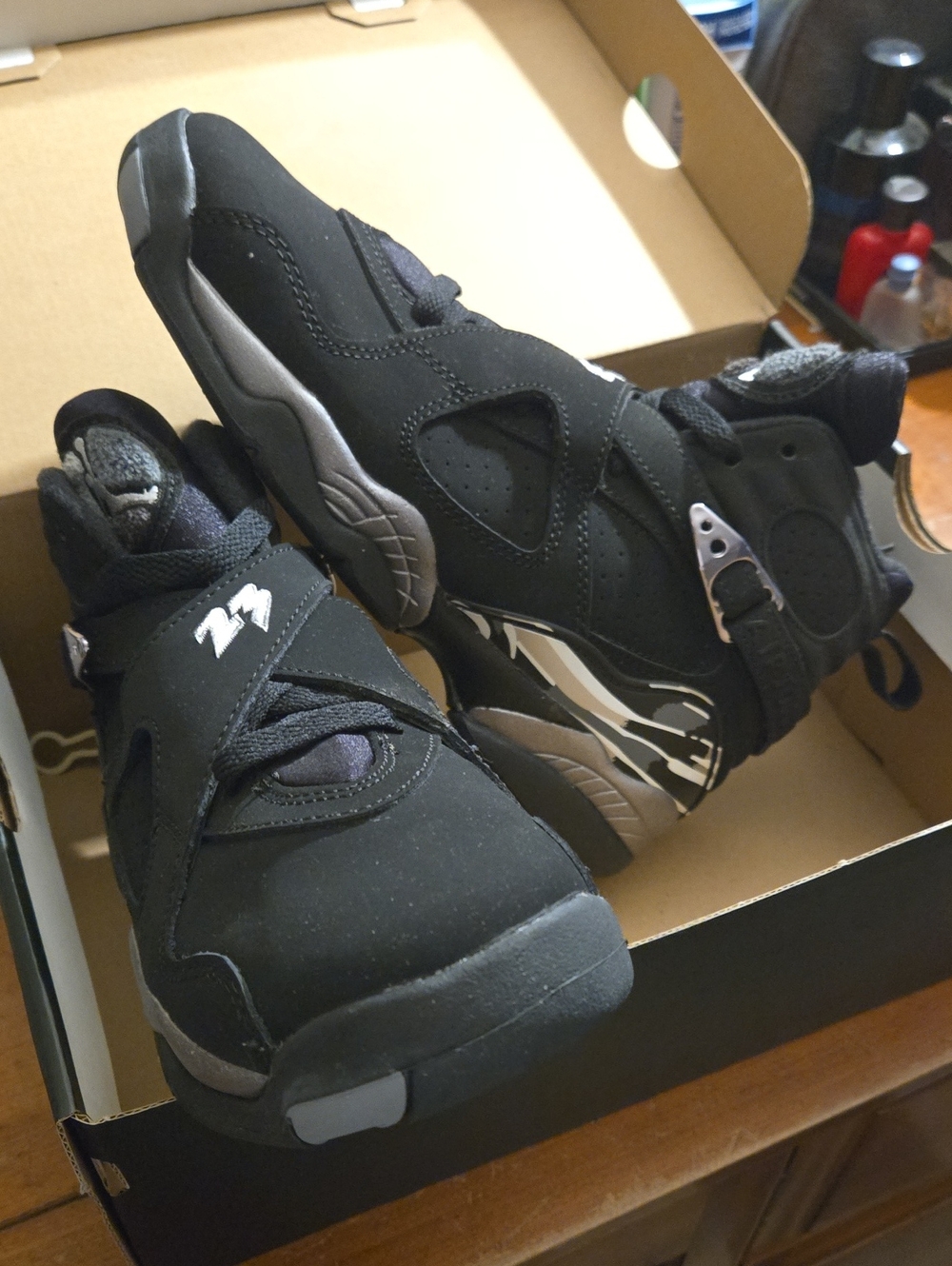 Jordan Kids Black and Gray High-Top Strap Sneakers
